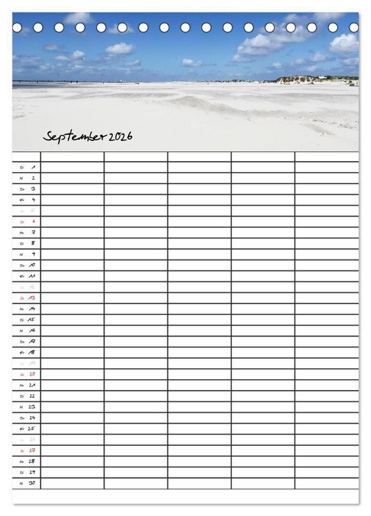 Produktbild: Urlaubsparadies Amrum / Familienplaner (Tischkalender 2026 DIN A5 hoch), CALVENDO Monatskalender
