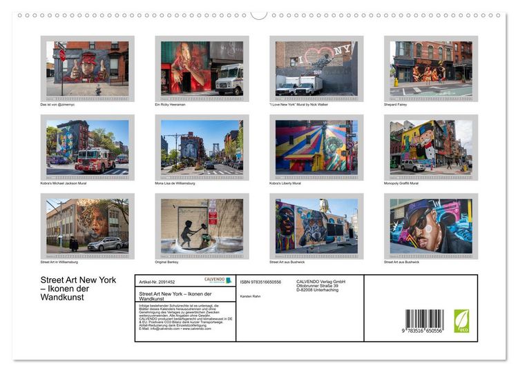 Produktbild: Street Art New York &ndash; Ikonen der Wandkunst (hochwertiger Premium Wandkalender 2026 DIN A2 quer), Kunstdruck in Hochglanz