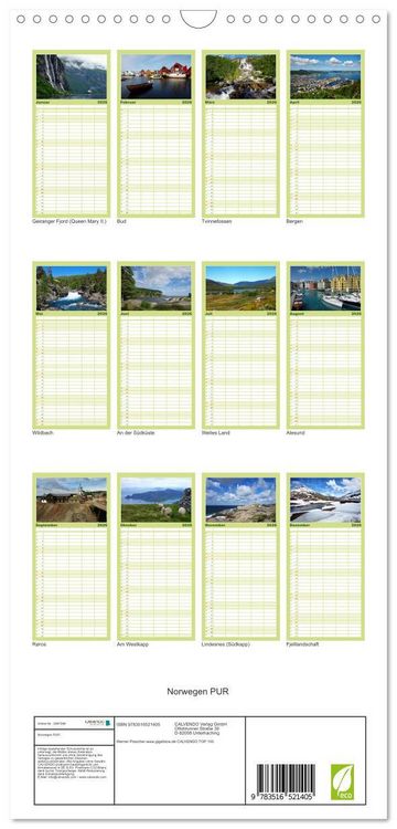 Produktbild: Familienplaner 2026 - Norwegen PUR mit 5 Spalten (Wandkalender, 21 x 45 cm) CALVENDO