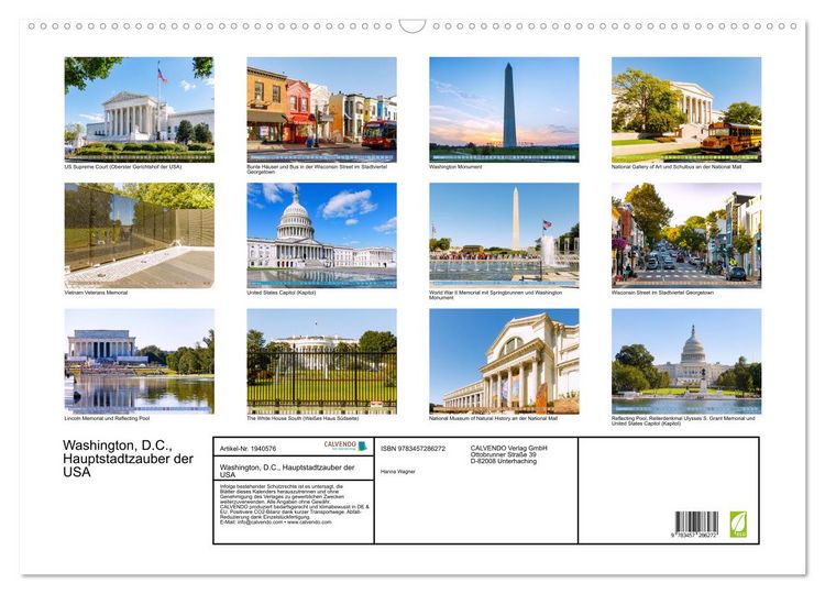 Produktbild: Washington, D.C., Hauptstadtzauber der USA (Wandkalender 2026 DIN A2 quer), CALVENDO Monatskalender