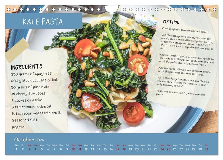 Produktbild: indulge plant-based - irresistibly delicious, vegan recipes for the year (Wall Calendar 2026 DIN A4 landscape), CALVENDO 12 Month Wall Calendar