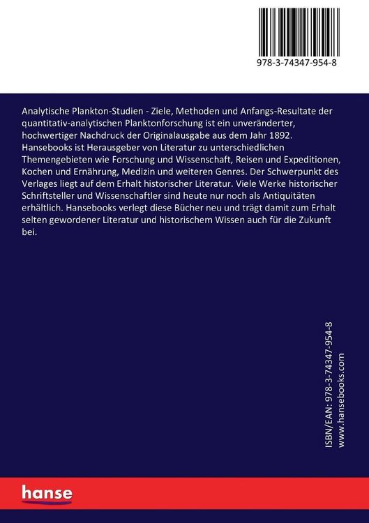 Produktbild: Analytische Plankton-Studien
