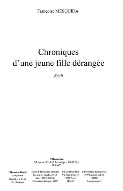 Produktbild: Chronique d'une jeune fille derangee