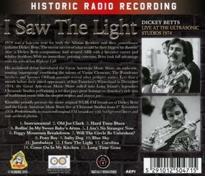 Produktbild: Betts, D: I Saw The Light-Live At Ultrasonic Studios 1974