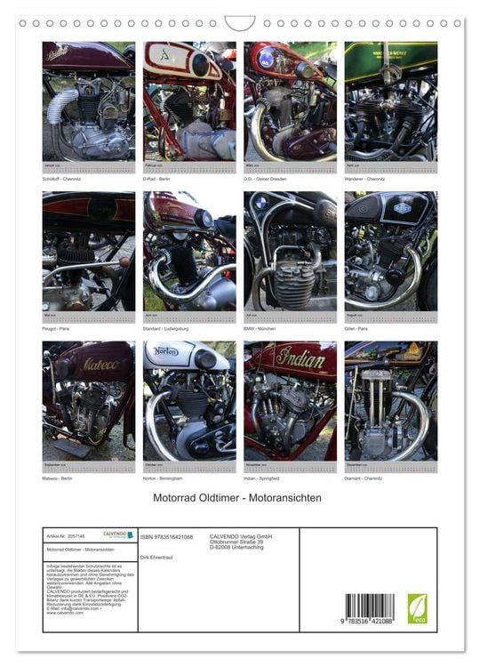 Produktbild: Motorrad Oldtimer - Motoransichten (Wandkalender 2026 DIN A3 hoch), CALVENDO Monatskalender