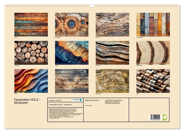 Produktbild: Faszination HOLZ - Strukturen (Wandkalender 2026 DIN A2 quer), CALVENDO Monatskalender