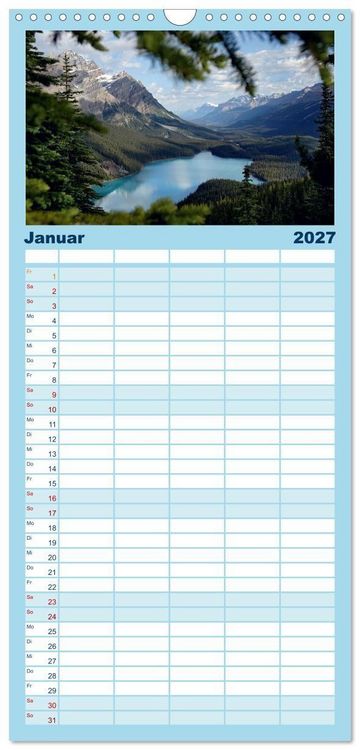 Produktbild: Familienplaner 2027 - Kanadas Westen - Berge und Wasser mit 5 Spalten (Wandkalender, 21 x 45 cm) CALVENDO
