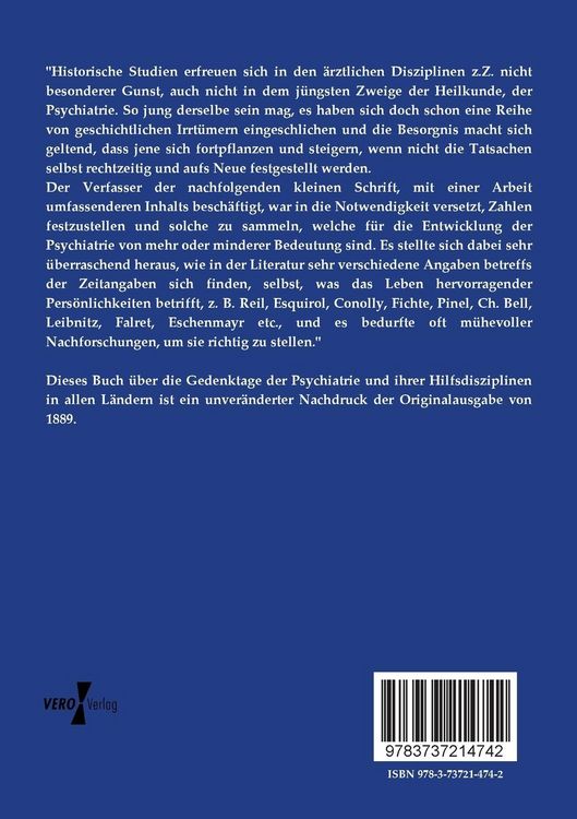 Produktbild: Gedenktage der Psychiatrie und ihrer Hilfsdisziplinen in allen L&auml;ndern