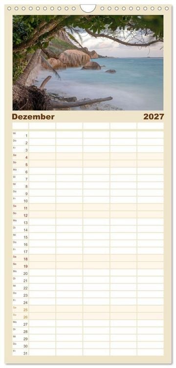 Produktbild: Familienplaner 2027 - Seychellen: La Digue und Mah&eacute; - zwei Trauminseln mit 5 Spalten (Wandkalender, 21 x 45 cm) CALVENDO