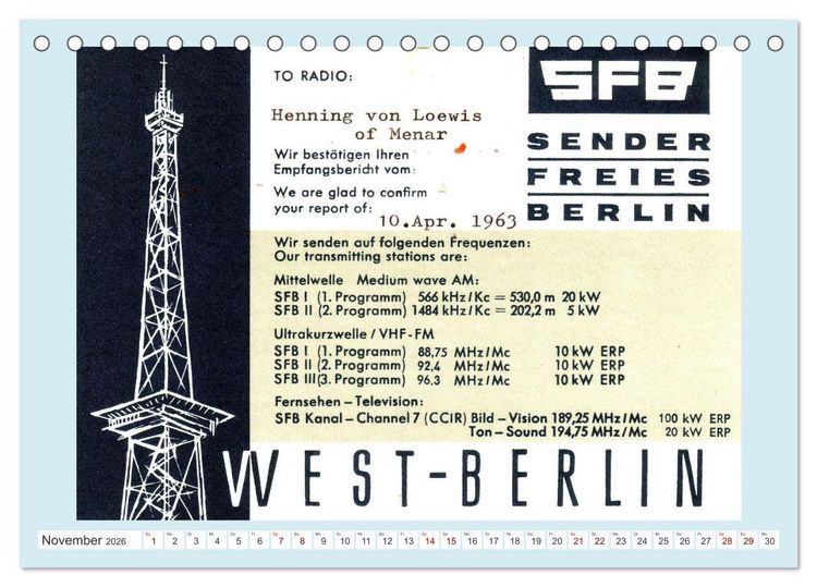 Produktbild: Rundfunk in Deutschland - Historische QSL-Karten (Tischkalender 2026 DIN A5 quer), CALVENDO Monatskalender