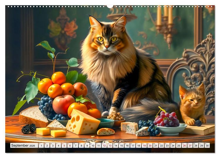 Produktbild: Klassische Katzenportr&auml;ts - Katzen in opulenten Stillleben (hochwertiger Premium Wandkalender 2026 DIN A2 quer), Kunstdruck in Hochglanz