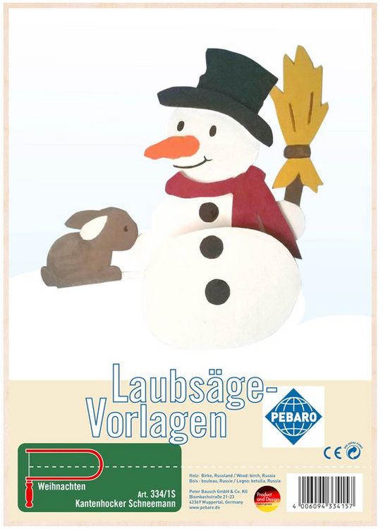 Produktbild: PEBARO 334/1S - Laubs&auml;gevorlage Kantenhocker Schneemann, 1 Platte, Gr&ouml;&szlig;e DIN A4