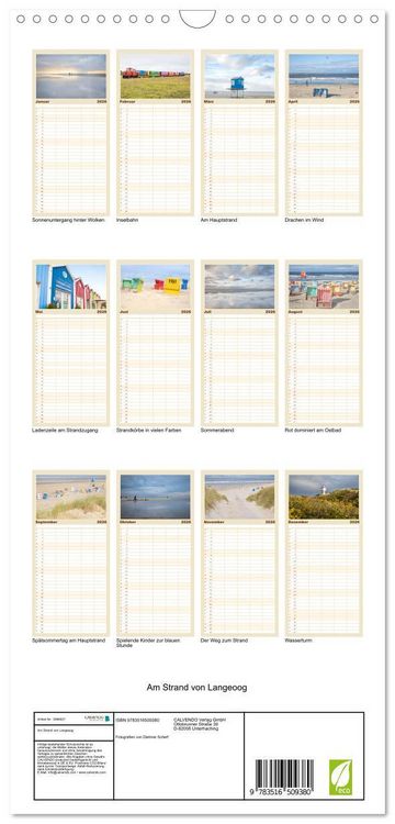 Produktbild: Familienplaner 2026 - Am Strand von Langeoog mit 5 Spalten (Wandkalender, 21 x 45 cm) CALVENDO