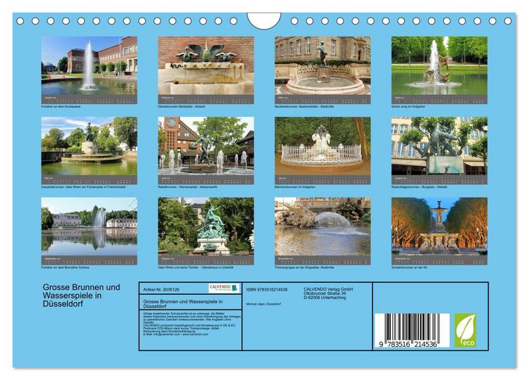 Produktbild: Grosse Brunnen und Wasserspiele in D&uuml;sseldorf (Wandkalender 2026 DIN A4 quer), CALVENDO Monatskalender