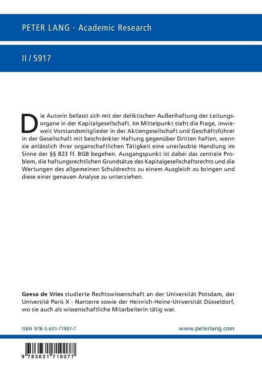 Produktbild: Die deliktische Au&szlig;enhaftung von Leitungsorganen in der Kapitalgesellschaft