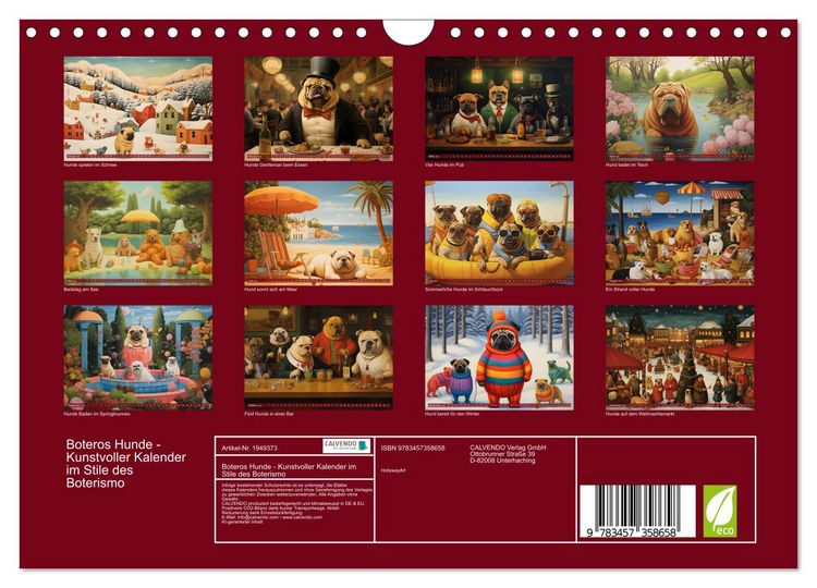 Produktbild: Boteros Hunde - Kunstvoller Kalender im Stile des Boterismo (Wandkalender 2026 DIN A4 quer), CALVENDO Monatskalender