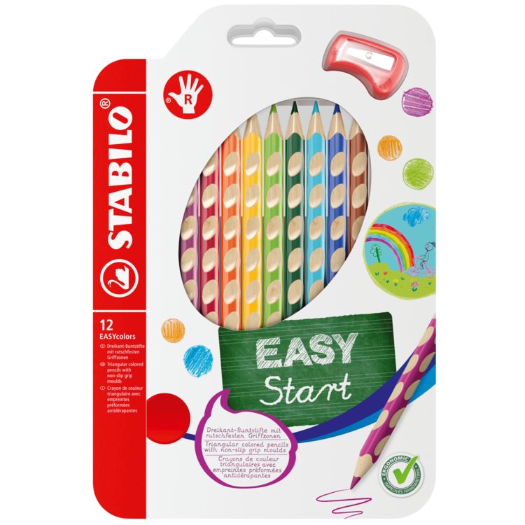 Produktbild: STABILO Ergonomischer Buntstift f&uuml;r Rechtsh&auml;nder -   EASYcolors - 12er Pack mit Spitzer - mit 12 verschiedenen Farben