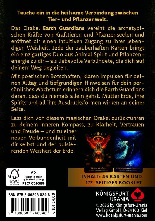 Produktbild: Earth Guardians - Das Orakel der Krafttiere und Pflanzenseelen - 46 farbige Karten, 172-seitiges farbiges Booklet