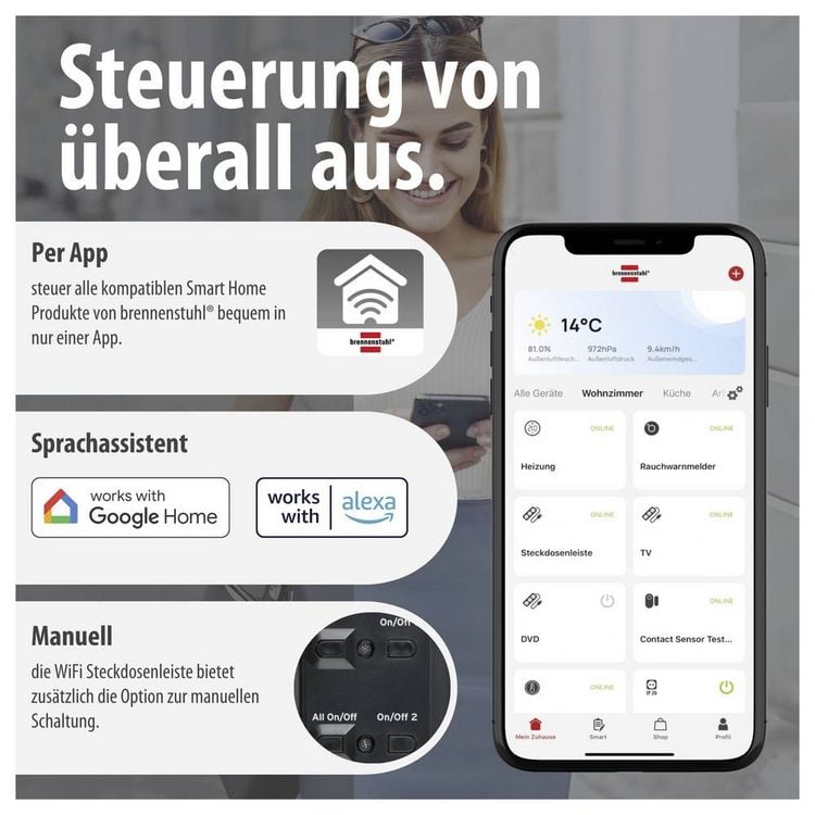 Produktbild: Brennenstuhl 1159760946 Steckdosenleiste Schwarz Schutzkontakt 1St.