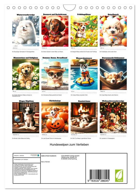 Produktbild: Hundewelpen zum Verlieben (Wandkalender 2026 DIN A4 hoch), CALVENDO Monatskalender