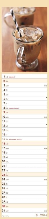Produktbild: Küchenplaner Kaffee 2026 - Streifen-Kalender 11,3x49x5 cm - Kaffeekalender - mit leckeren Rezepten - Wandplaner - Küchenkalender - Alpha Edition