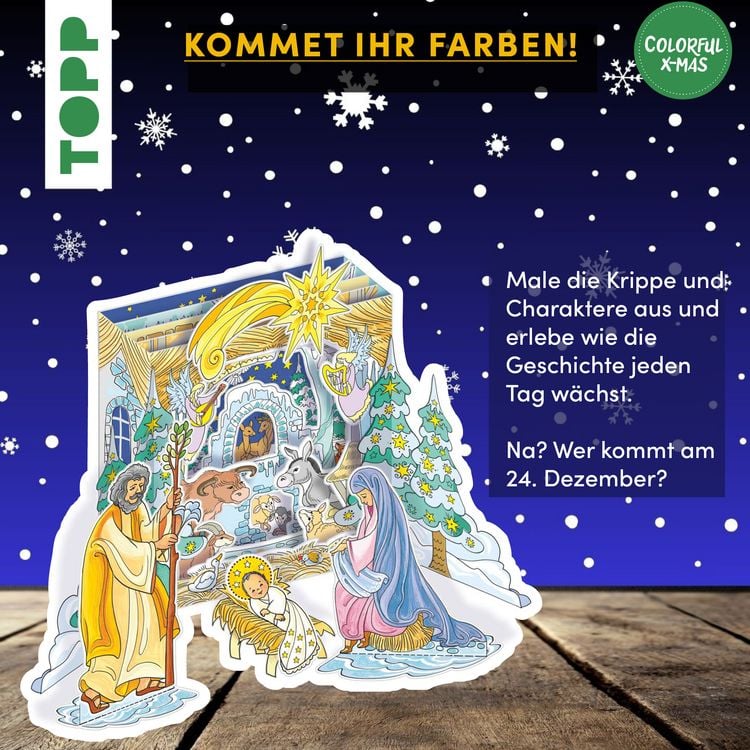 Produktbild: Colorful Christmas - Die Ausmal-Weihnachtskrippe (Adventskalender)