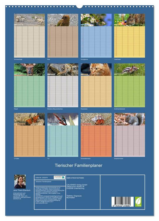 Produktbild: Tierischer Familienplaner (hochwertiger Premium Wandkalender 2026 DIN A2 hoch), Kunstdruck in Hochglanz