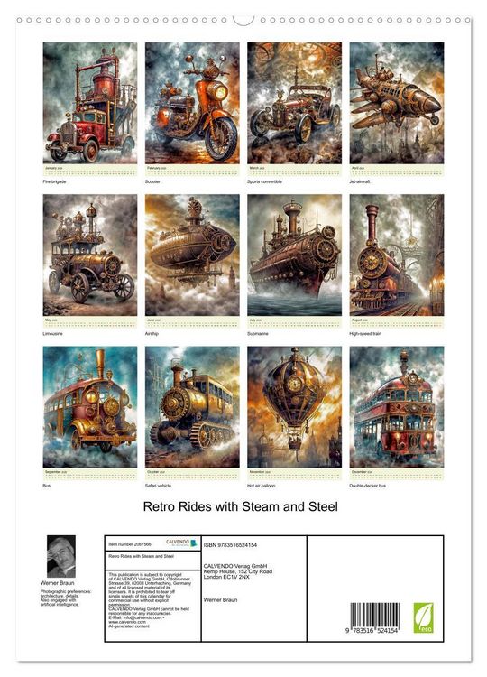 Produktbild: Retro Rides with Steam and Steel (High Quality Premium Wall Calendar 2026 DIN A2 portrait),CALVENDO 12 Month Wall Calendar