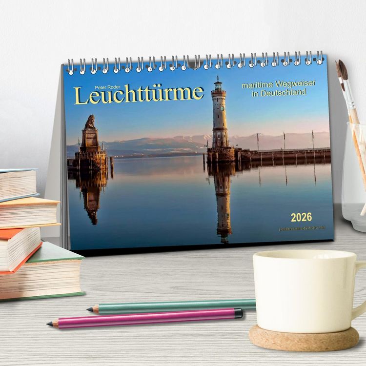 Produktbild: Leuchtt&uuml;rme - maritime Wegweiser in Deutschland (Tischkalender 2026 DIN A5 quer), CALVENDO Monatskalender