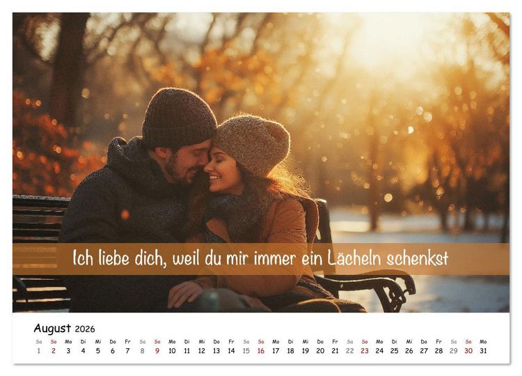Produktbild: ICH LIEBE DICH - Unsere Liebe in zw&ouml;lf Gr&uuml;nden (hochwertiger Premium Wandkalender 2026 DIN A2 quer), Kunstdruck in Hochglanz