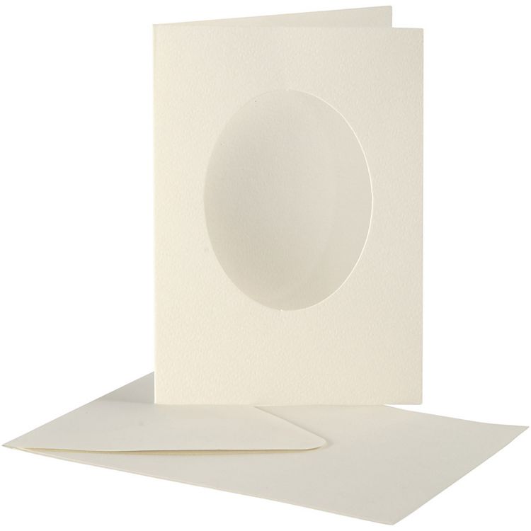 Produktbild: Creativ Company Passepartout-Karten mit Kuvert, oval, Kartengr&ouml;&szlig;e 10,5x15 cm, Umschlaggr&ouml;&szlig;e , 11,5x16,5 cm, Naturwei&szlig;, 10er Set
