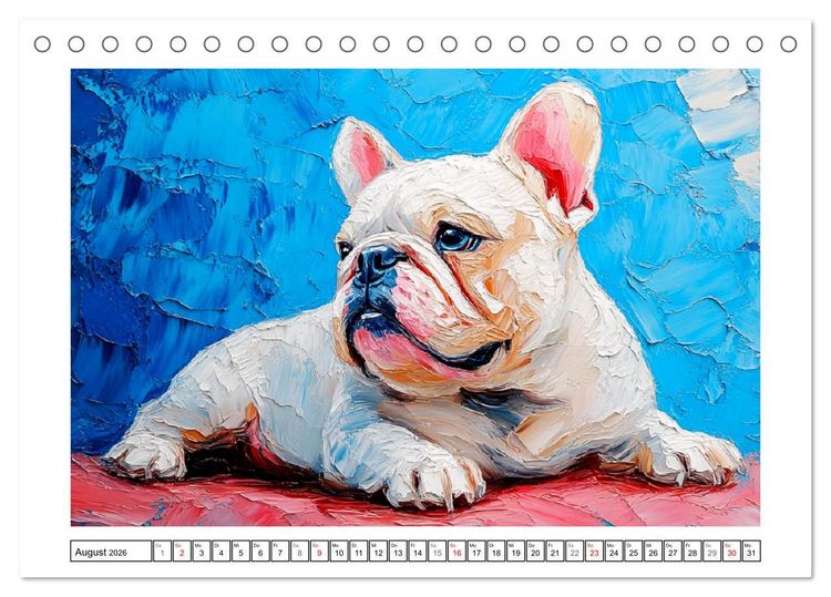 Produktbild: Bulldoggen Paintings. K&uuml;nstlerische Hundeportr&auml;ts im leuchtenden &Ouml;lgem&auml;lde-Stil (Tischkalender 2026 DIN A5 quer), CALVENDO Monatskalender
