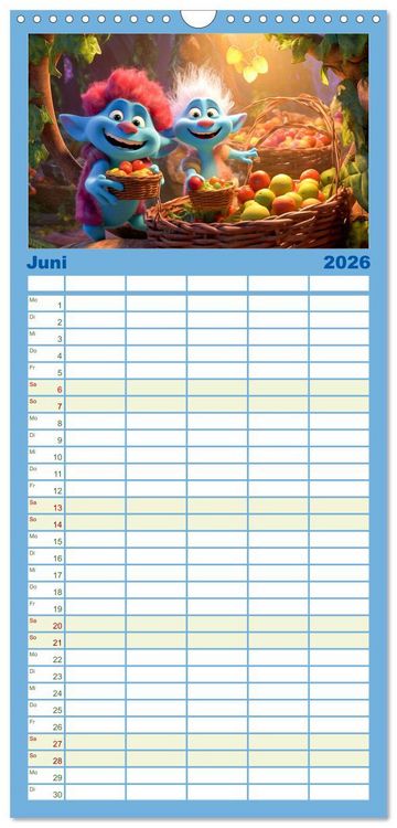 Produktbild: Familienplaner 2026 - Die bunte Welt der Trolle mit 5 Spalten (Wandkalender, 21 x 45 cm) CALVENDO