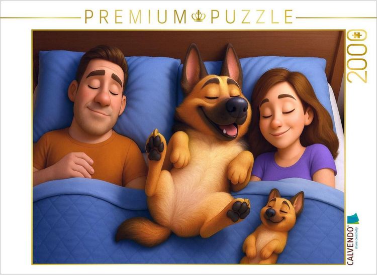 Produktbild: CALVENDO Puzzle Familienfrieden - Sch&auml;ferhund schl&auml;ft im Bett | 2000 Teile Lege-Gr&ouml;&szlig;e 90x67cm Foto-Puzzle f&uuml;r gl&uuml;ckliche Stunden
