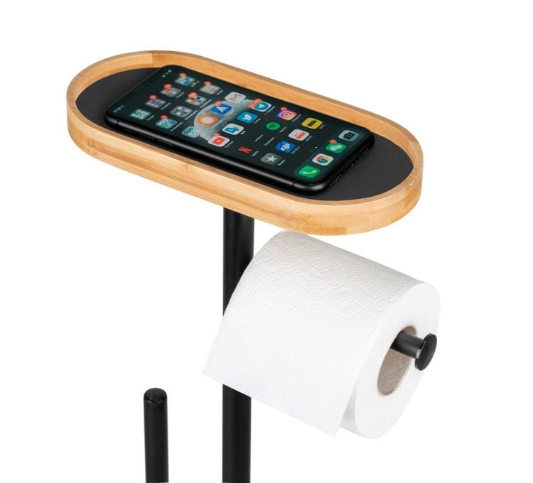 Produktbild: Stand WC-Garnitur Mod. Pomarolo, bambus, stahl, natur/schwarz, 25x70,5x17 cm, mit gro&szlig;er