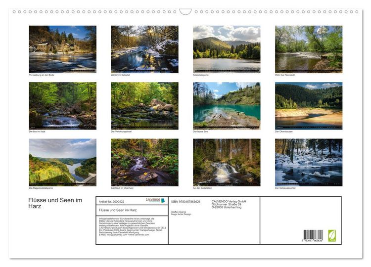 Produktbild: Fl&uuml;sse und Seen im Harz (Wandkalender 2026 DIN A2 quer), CALVENDO Monatskalender