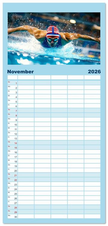 Produktbild: Familienplaner 2026 - Schwimmen - Bahn f&uuml;r Bahn mit 5 Spalten (Wandkalender, 21 x 45 cm) CALVENDO