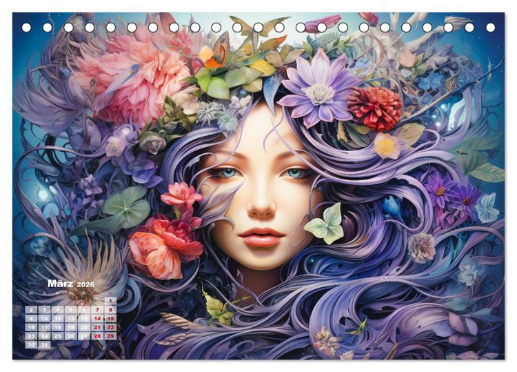 Produktbild: Bl&uuml;tenzauber - Farbenfrohe Illustrationen der G&ouml;ttin Flora (Tischkalender 2026 DIN A5 quer), CALVENDO Monatskalender