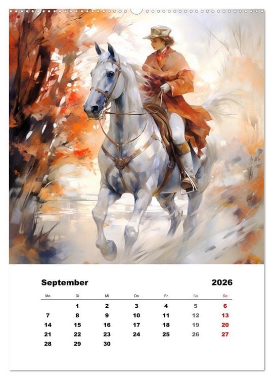 Produktbild: Hoch zu Ross. Mit Reiter-Aquarellen durch die Jahreszeiten (hochwertiger Premium Wandkalender 2026 DIN A2 hoch), Kunstdruck in Hochglanz