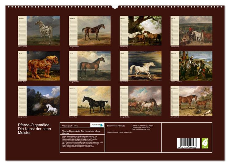 Produktbild: Pferde-&Ouml;lgem&auml;lde. Die Kunst der alten Meister (hochwertiger Premium Wandkalender 2026 DIN A2 quer), Kunstdruck in Hochglanz
