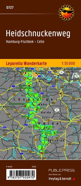 Produktbild: Publicpress Leporello Wanderkarte Heidschnuckenweg 1:35.000