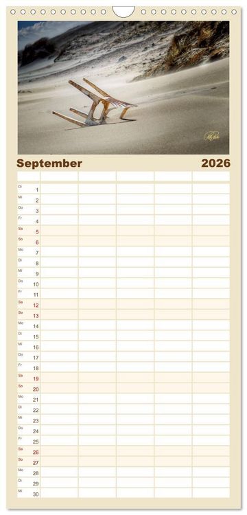 Produktbild: Familienplaner 2026 - Nordsee-D&uuml;nen mit 5 Spalten (Wandkalender, 21 x 45 cm) CALVENDO