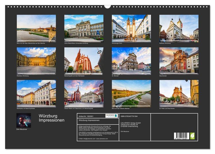 Produktbild: W&uuml;rzburg Impressionen (Wandkalender 2026 DIN A2 quer), CALVENDO Monatskalender