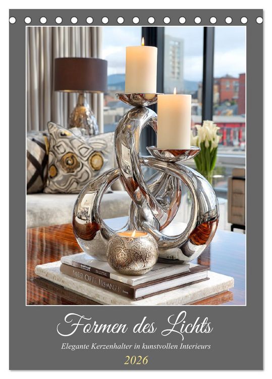 Produktbild: Formen des Lichts. Elegante Kerzenhalter in kunstvollen Interieurs (Tischkalender 2026 DIN A5 hoch), CALVENDO Monatskalender