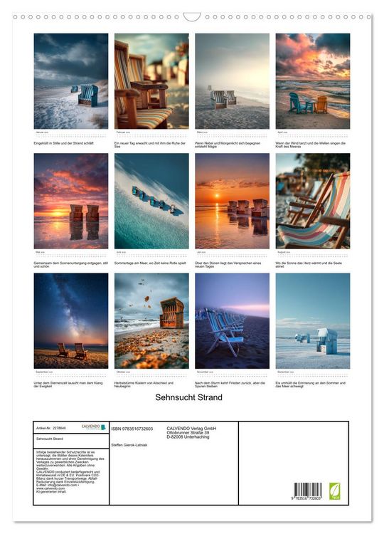 Produktbild: Sehnsucht Strand (Wandkalender 2026 DIN A2 hoch), CALVENDO Monatskalender