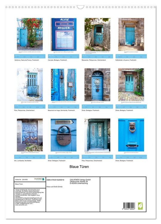Produktbild: Blaue T&uuml;ren (Wandkalender 2026 DIN A2 hoch), CALVENDO Monatskalender