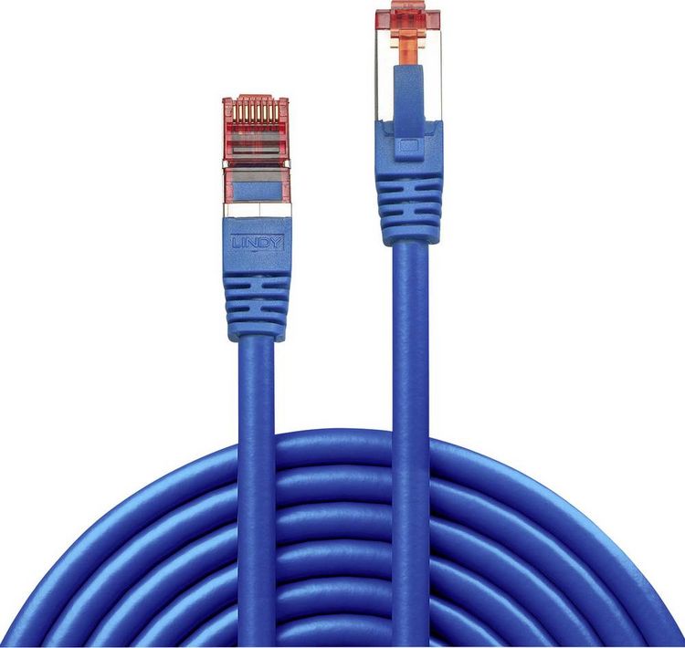 Produktbild: LINDY 47723 RJ45 Patchkabel CAT 6 S/FTP 10.00m Blau mit Rastnasenschutz 1St.