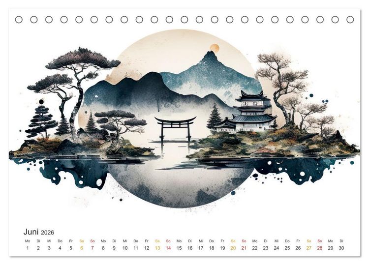 Produktbild: Japan - Aquarell Kunst und Tradition (Tischkalender 2026 DIN A5 quer), CALVENDO Monatskalender