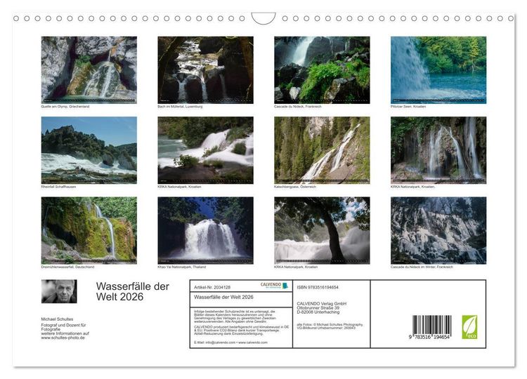 Produktbild: Wasserf&auml;lle der Welt 2026 (Wandkalender 2026 DIN A3 quer), CALVENDO Monatskalender