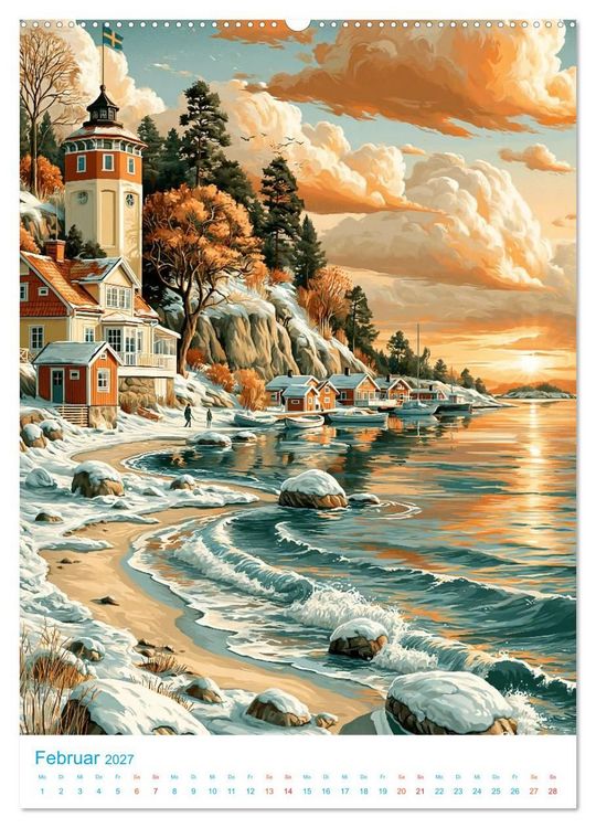 Produktbild: Schweden - Old School Poster Style (hochwertiger Premium Wandkalender 2027 DIN A2 hoch), Kunstdruck in Hochglanz